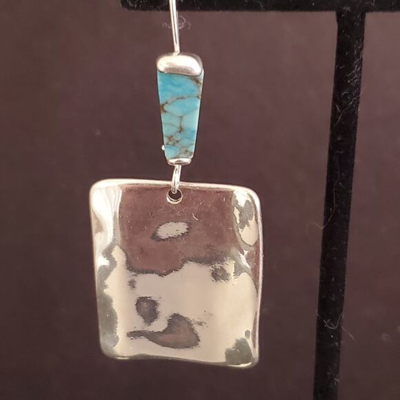 Robert Lee Morris Soho Square Silver Tone Dangle Earrings with Turquoise Stones - Picture 4 of 6